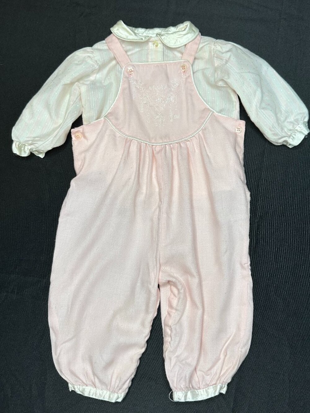 Vintage Baby Dior 2 Piece Long Sleeve Shirt and Romper, Size 9 months Pink Cream